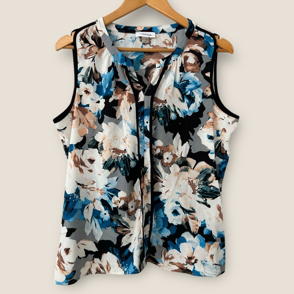Calvin Klein Floral Tank Top - Blue, Black, White